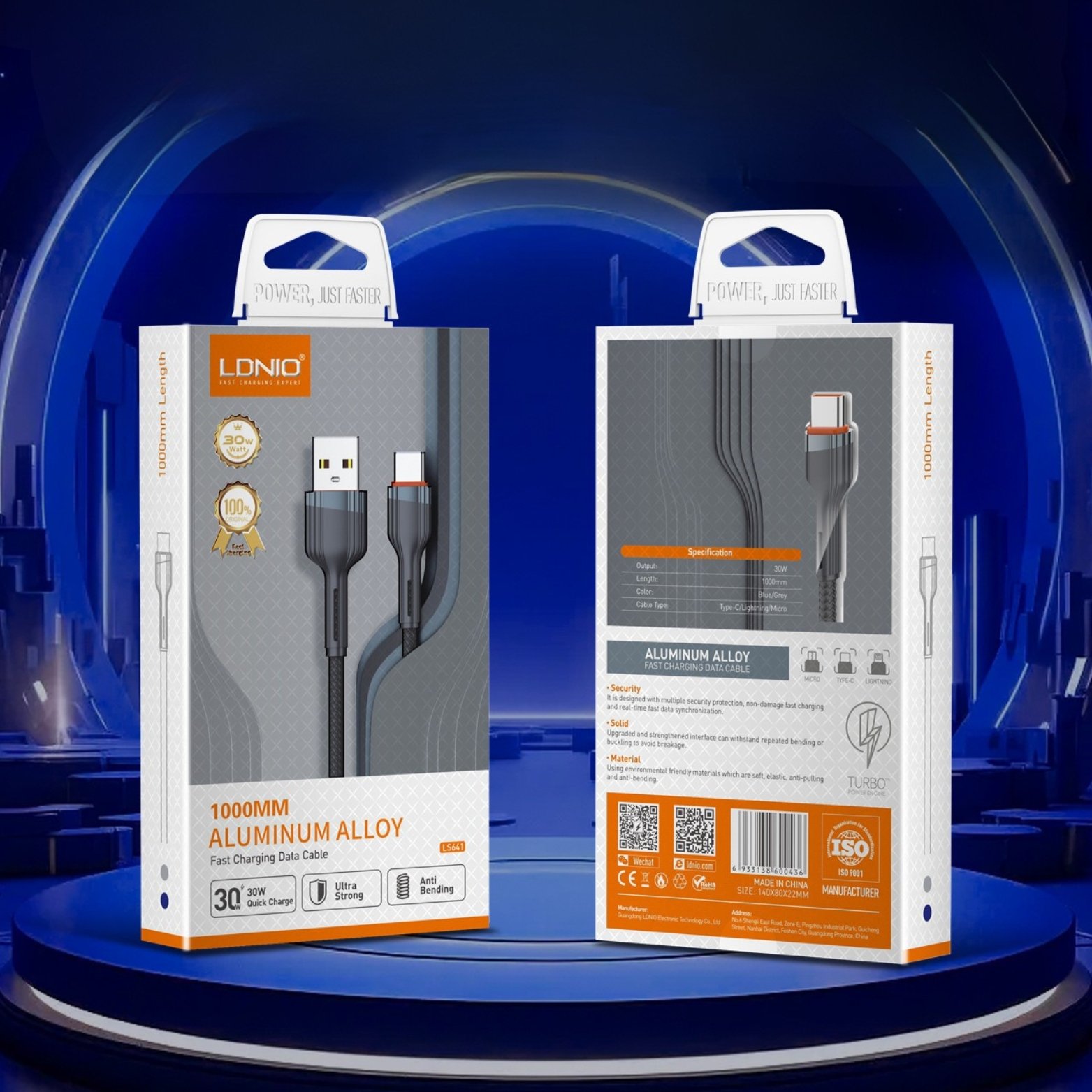 65W 3-in-1 Multi Charging Cable USB-A to Micro Lightning Type-C 1M