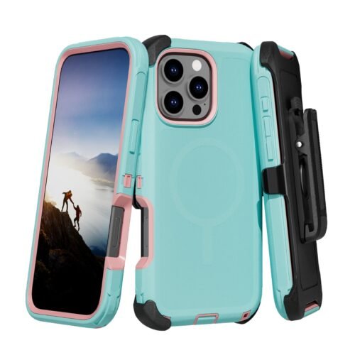 (Adventure) iPhone 13 Pro Heavy Duty MagSafe Case – Mint Green/Pink