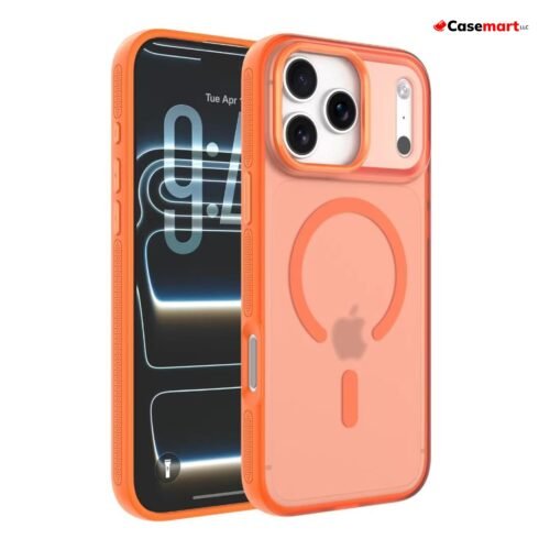 iPhone 17 Pro Max Magnetic Clear Case Shockproof Orange Frame
