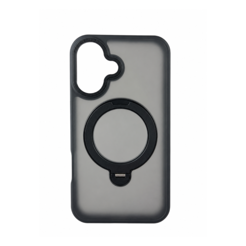 iPhone 17 Frosted Magnetic Ring Stand Case- Black