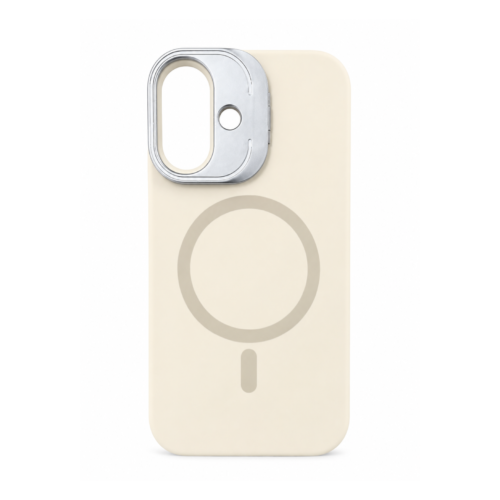 iPhone 17 Premium Silicone Magnetic Stand Case- Cream White