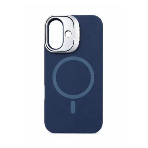 iPhone 17 Premium Silicone Magnetic Stand Case- Navy Blue