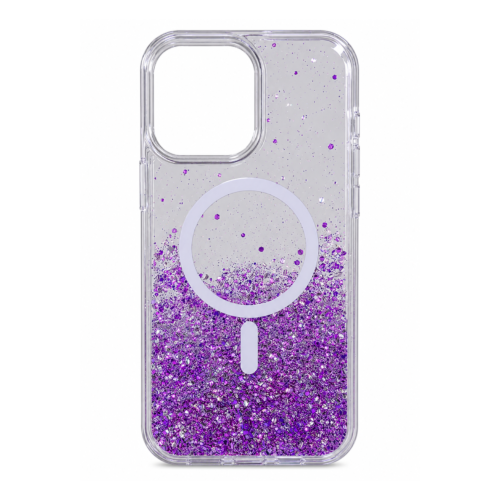 iPhone 16 Pro Max Transparent Glitter MagSafe Case – Purple