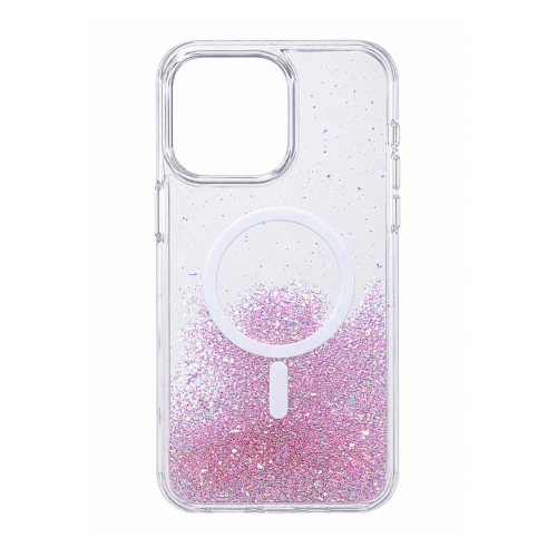 iPhone 16 Pro Max Transparent Glitter MagSafe Case – Pink