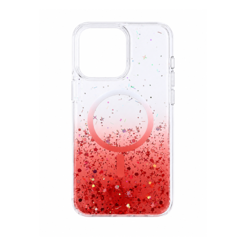 iPhone 16 Pro Max Transparent Glitter MagSafe Case – Red
