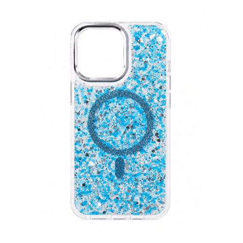 iPhone 14 Pro Max Transparent Glitter MagSafe Case – Aqua Blue