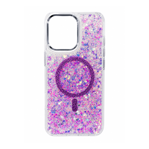 iPhone 14 Pro Max Transparent Glitter MagSafe Case – Lavender Violet