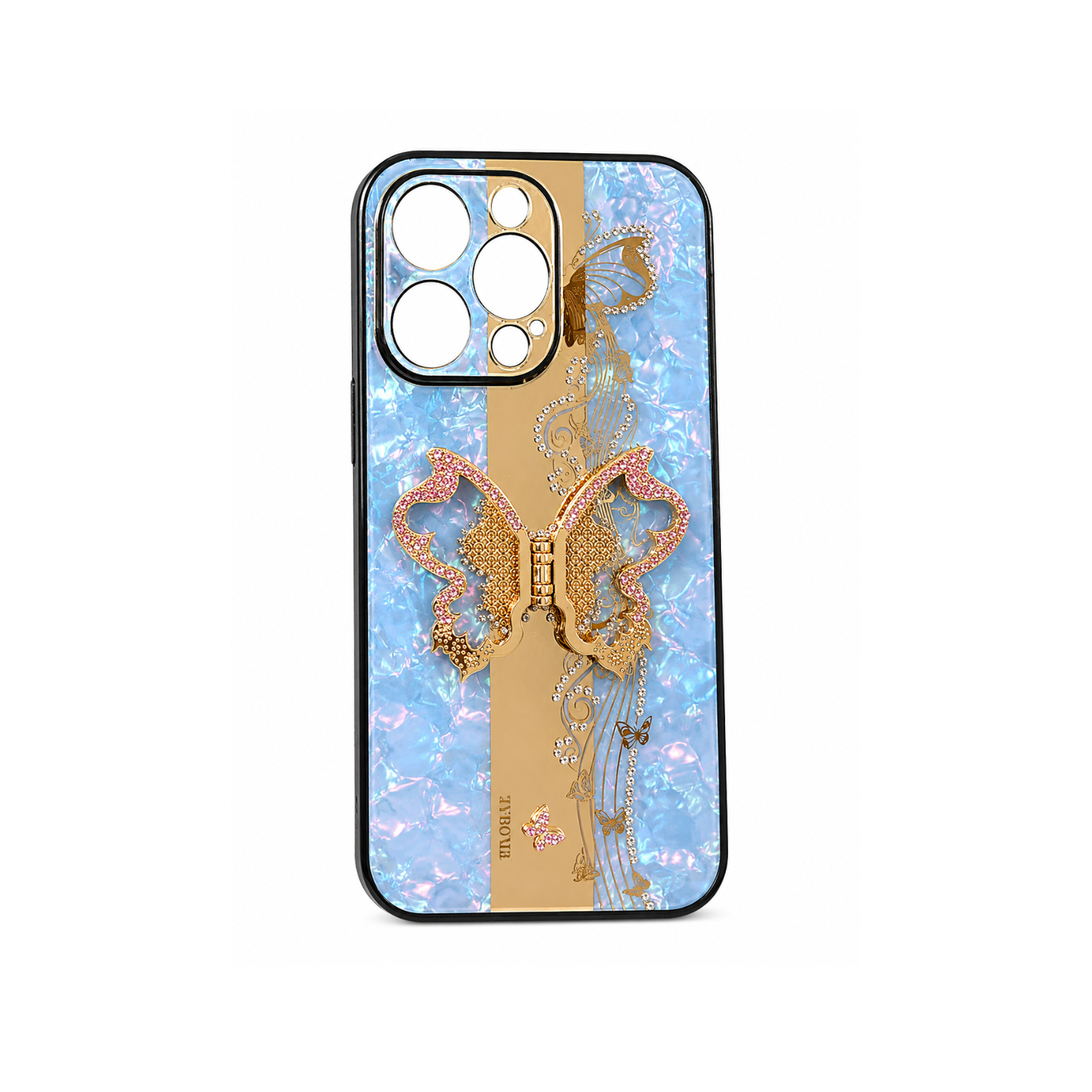 iPhone 15 Pro Max Luxury Butterfly Ring Holder Case - Sky Pearl Gold