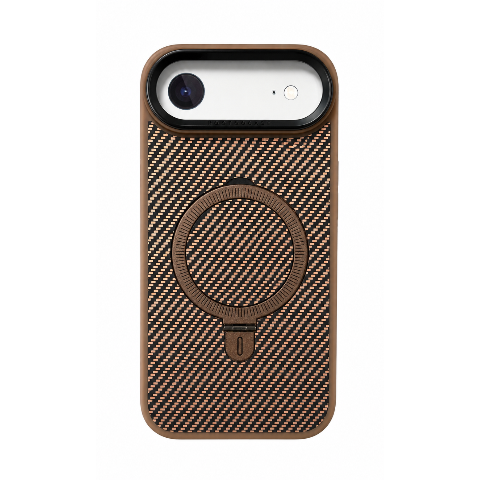 iPhone 17 Air Magnetic Ring Stand Carbon Fiber Case- Brown