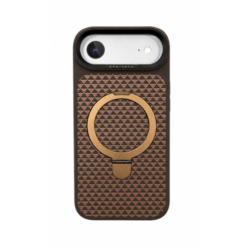 iPhone 17 Air Brown Magnetic Ring Stand Pattern Case- Gold
