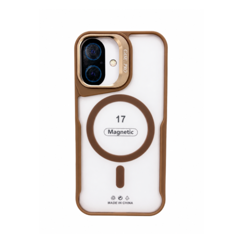 iPhone 17 Magnetic Clear Case with Metal Camera Frame- Brown