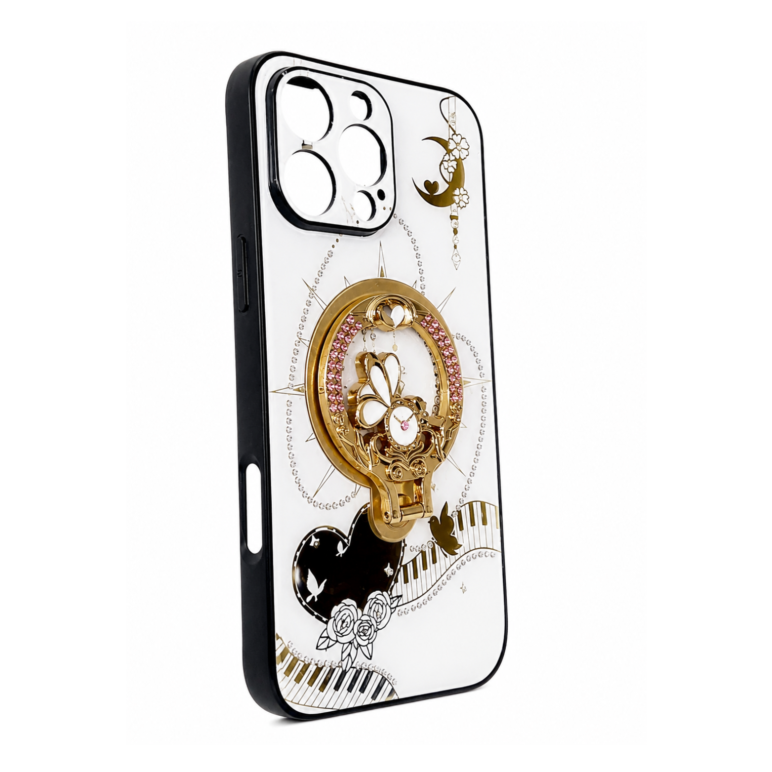 iPhone 16 Pro Max Luxury Butterfly Ring Holder Case - Pearl White Gold - Image 3