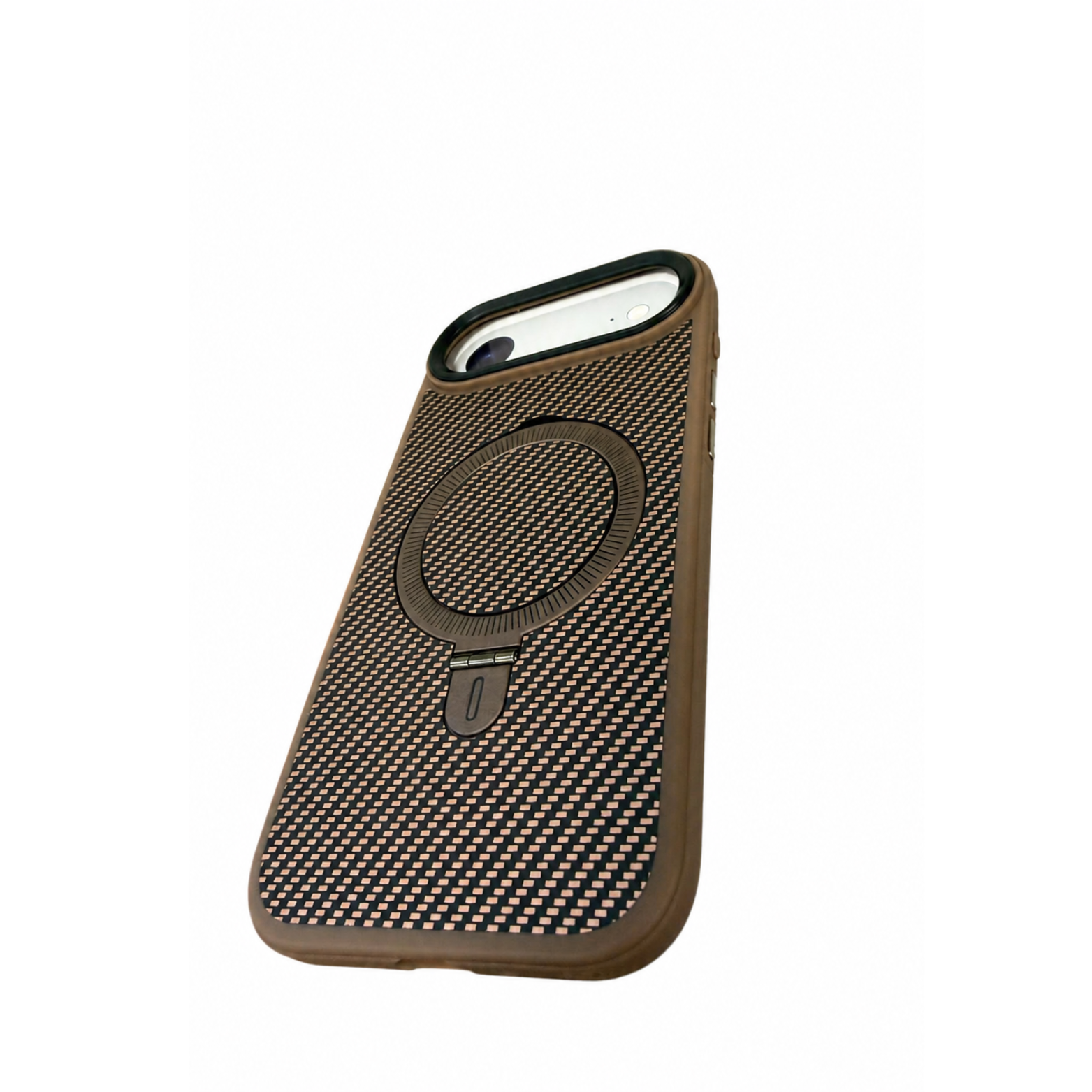 iPhone 17 Air Magnetic Ring Stand Carbon Fiber Case- Brown - Image 2