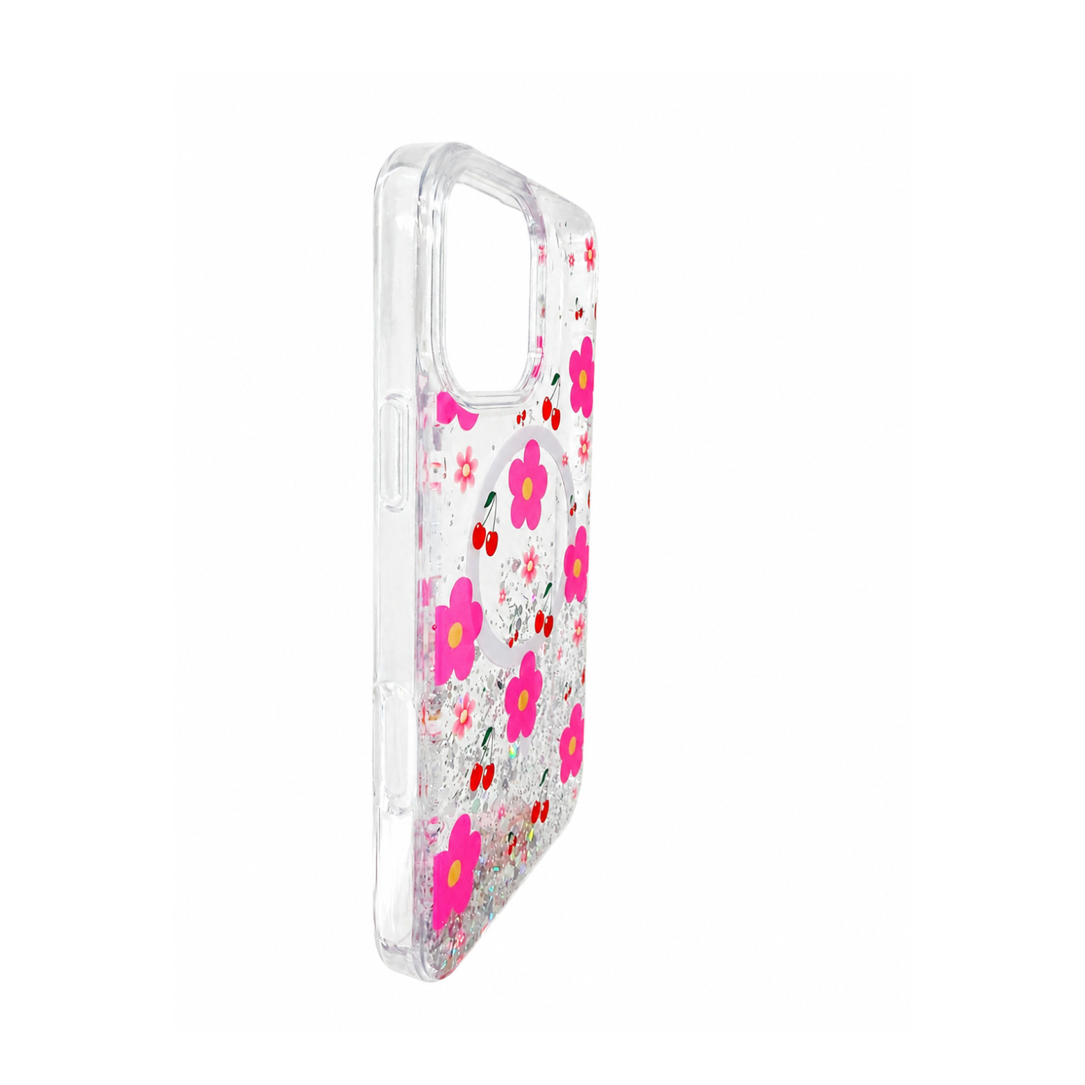 iPhone 16 Pro Max Transparent Floral Glitter MagSafe Case - Pink - Image 2