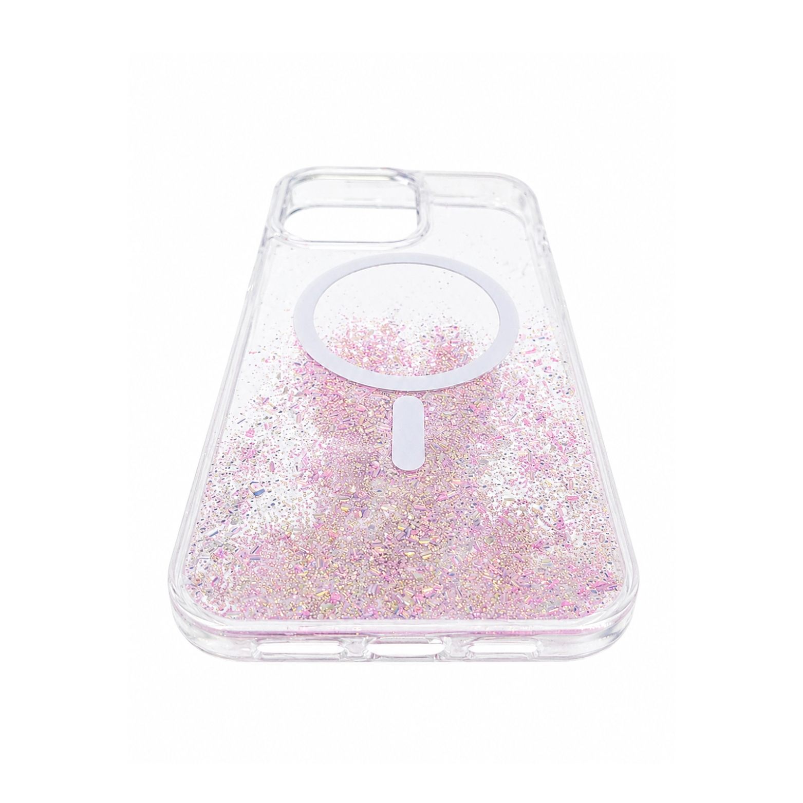 iPhone 16 Pro Max Transparent Glitter MagSafe Case - Pink - Image 3