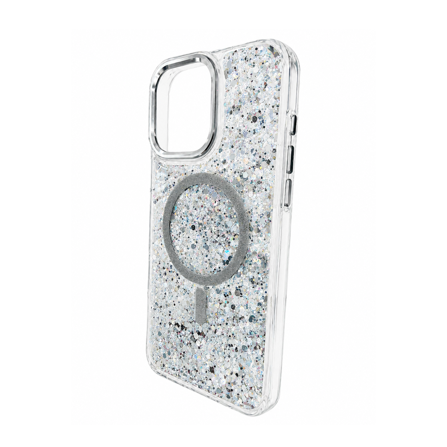 iPhone 16 Pro Max Transparent Glitter MagSafe Case - Crystal Silver - Image 2
