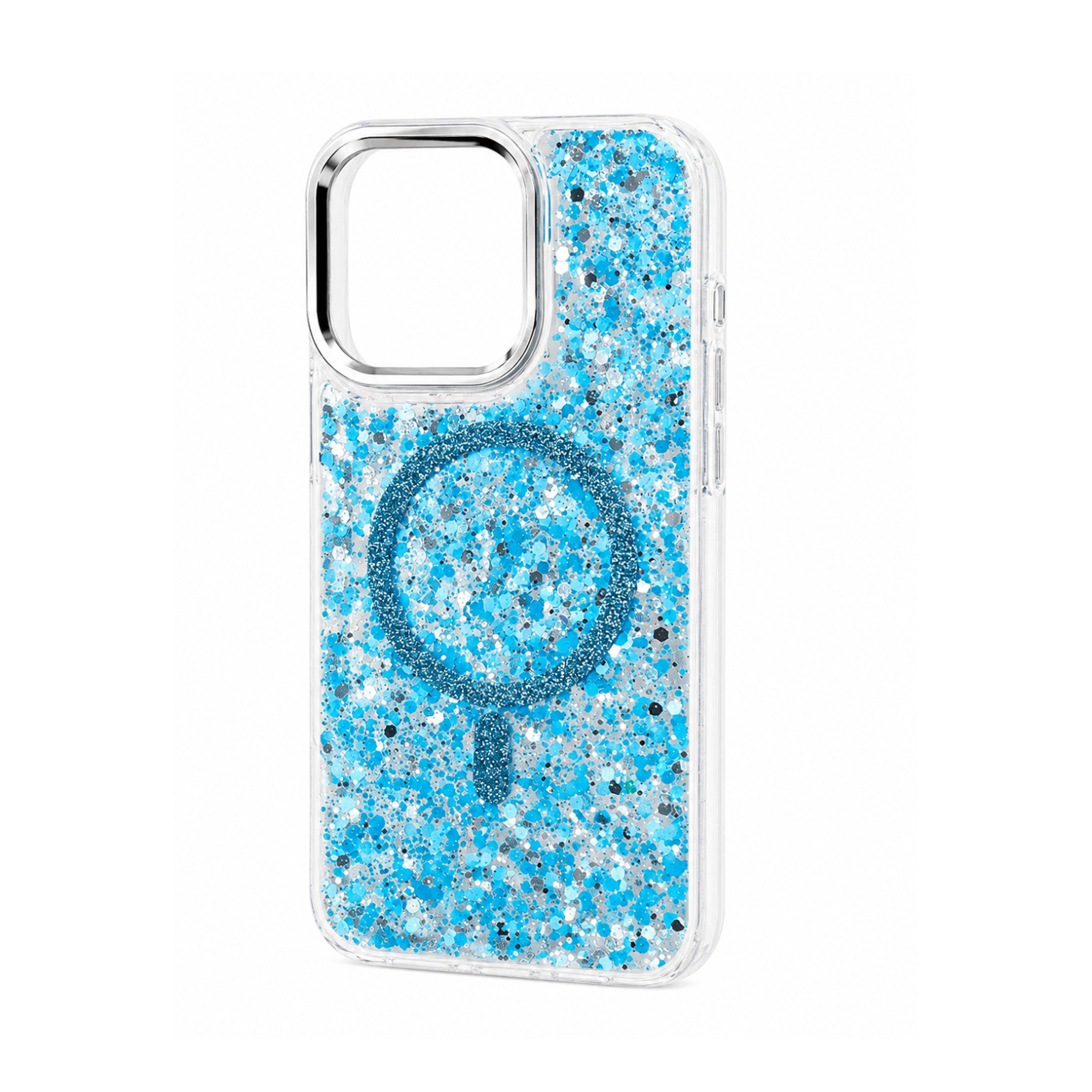 iPhone 16 Pro Max Transparent Glitter MagSafe Case - Aqua Blue - Image 3