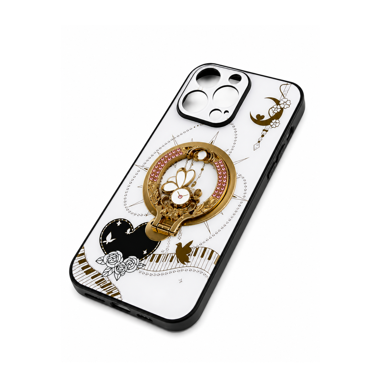 iPhone 16 Pro Max Luxury Butterfly Ring Holder Case - Pearl White Gold - Image 4