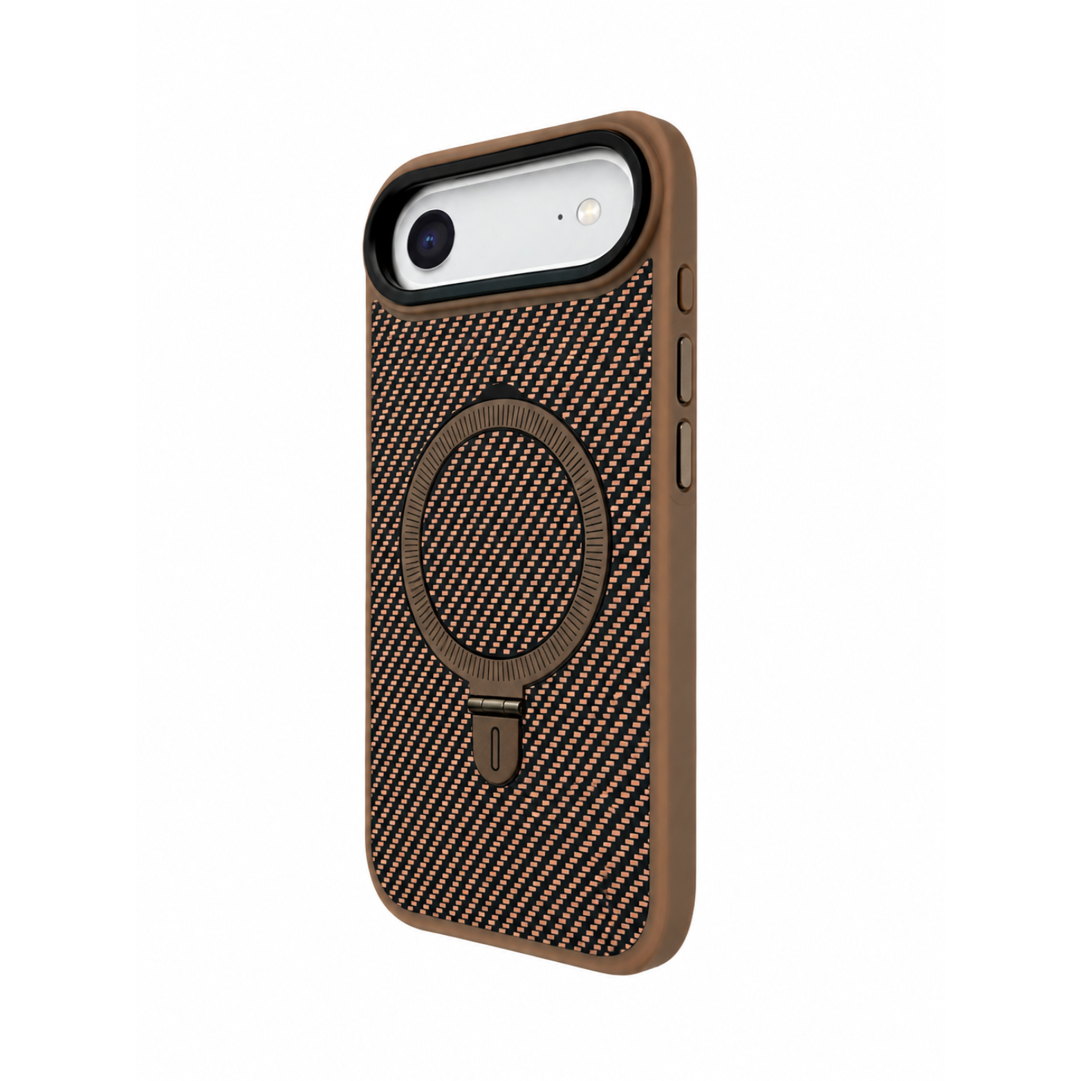 iPhone 17 Air Magnetic Ring Stand Carbon Fiber Case- Brown - Image 3