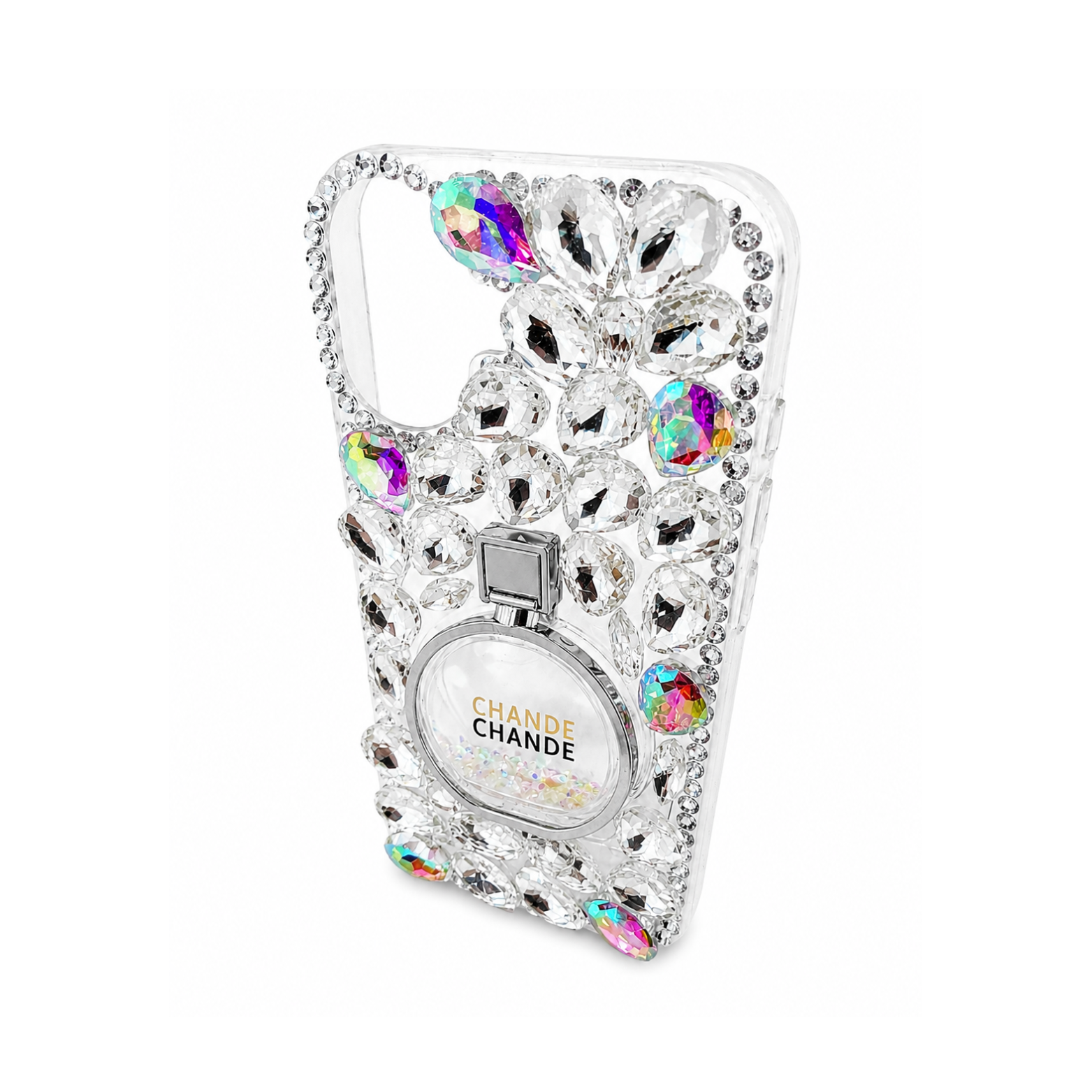 iPhone 17 Luxury Crystal Glitter Ring Holder Clear Case- Silver - Image 4