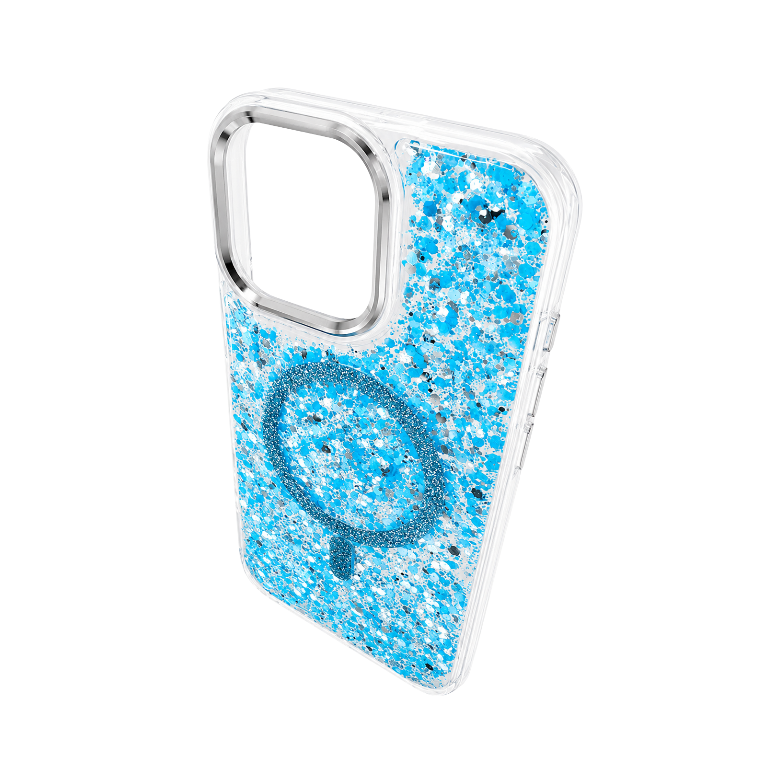 iPhone 16 Pro Max Transparent Glitter MagSafe Case - Aqua Blue - Image 2
