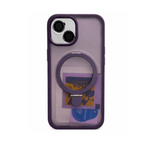 iPhone 15 MagSafe Ring Stand Case with Camera Lens Protector – Purple