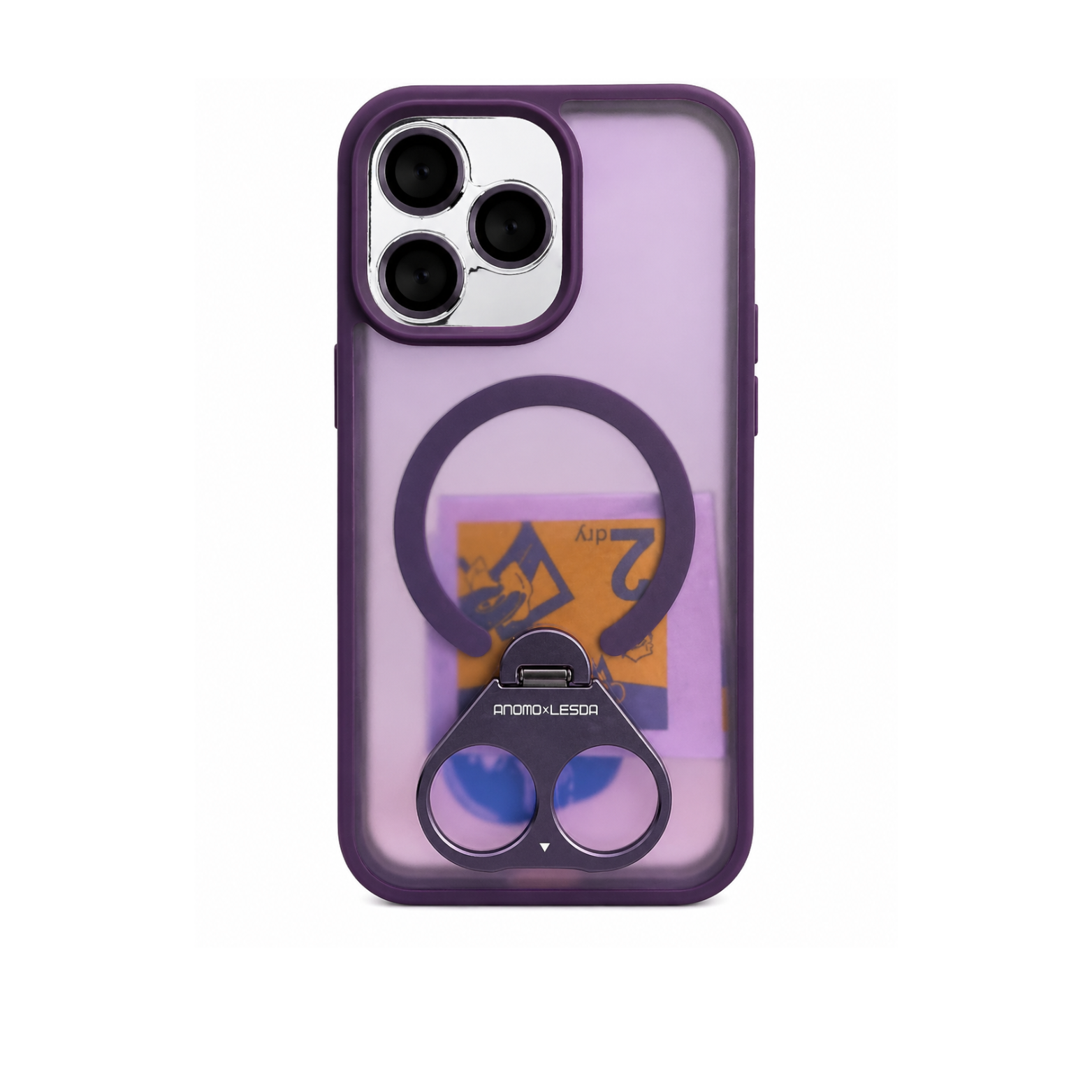 iPhone 16 Pro MagSafe Finger Grip Ring Stand Case with Camera Lens Protector - Purple