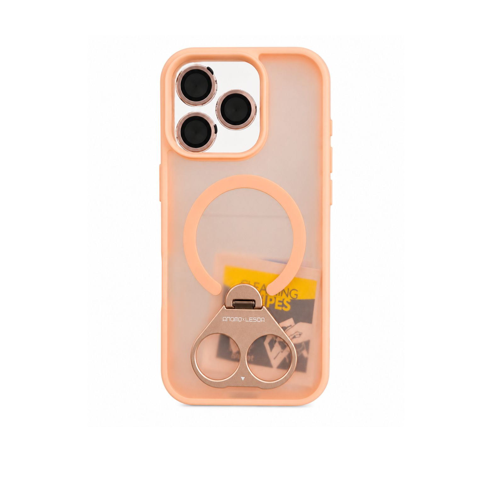 iPhone 16 Pro MagSafe Finger Grip Ring Stand Case with Camera Lens Protector - Peach