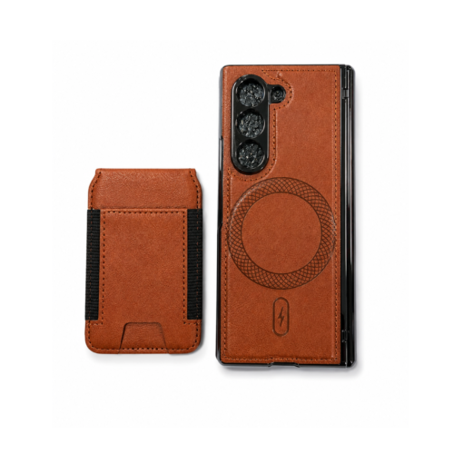 Samsung Galaxy Z Fold 7 Premium MagSafe Leather Wallet Case – Brown
