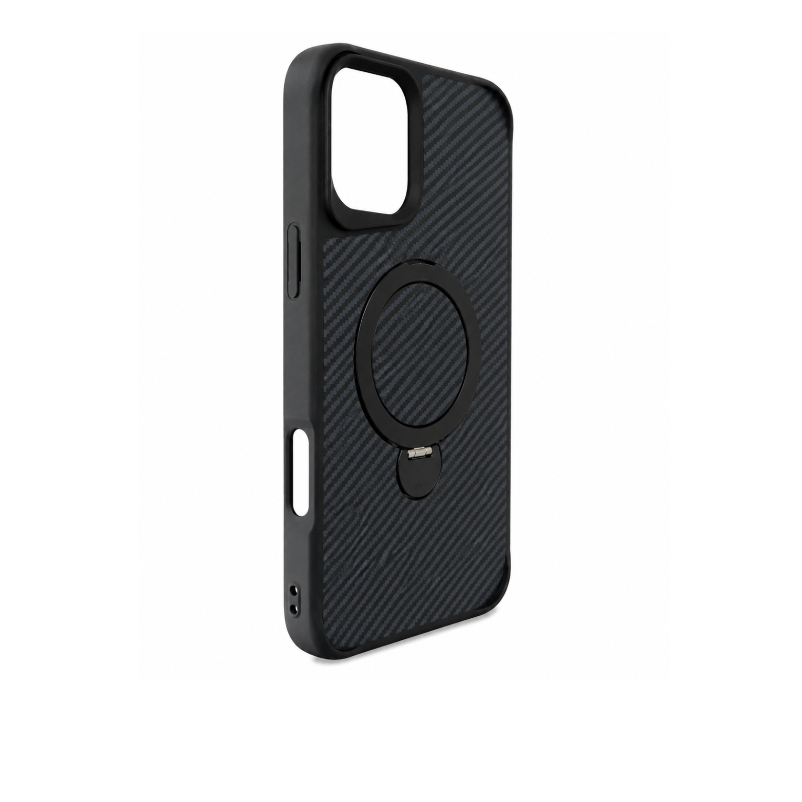 iPhone 16 Plus Carbon Fiber MagSafe Ring Stand Case - Black - Image 2