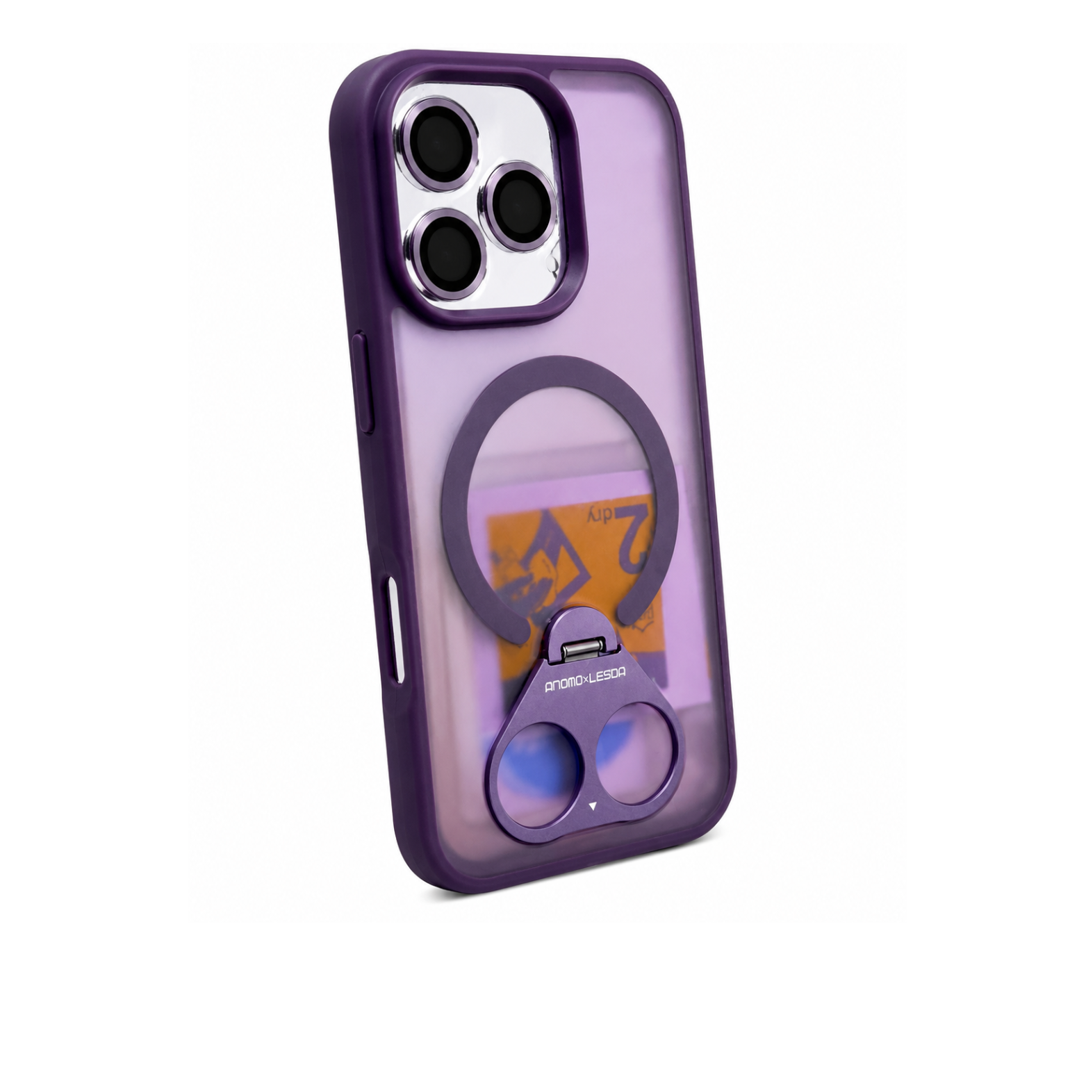 iPhone 16 Pro MagSafe Finger Grip Ring Stand Case with Camera Lens Protector - Purple - Image 2