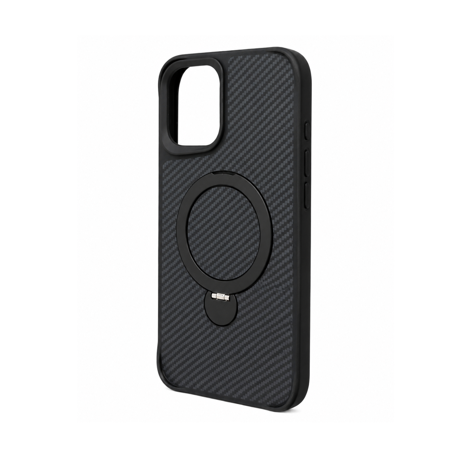 iPhone 16 Plus Carbon Fiber MagSafe Ring Stand Case - Black - Image 4