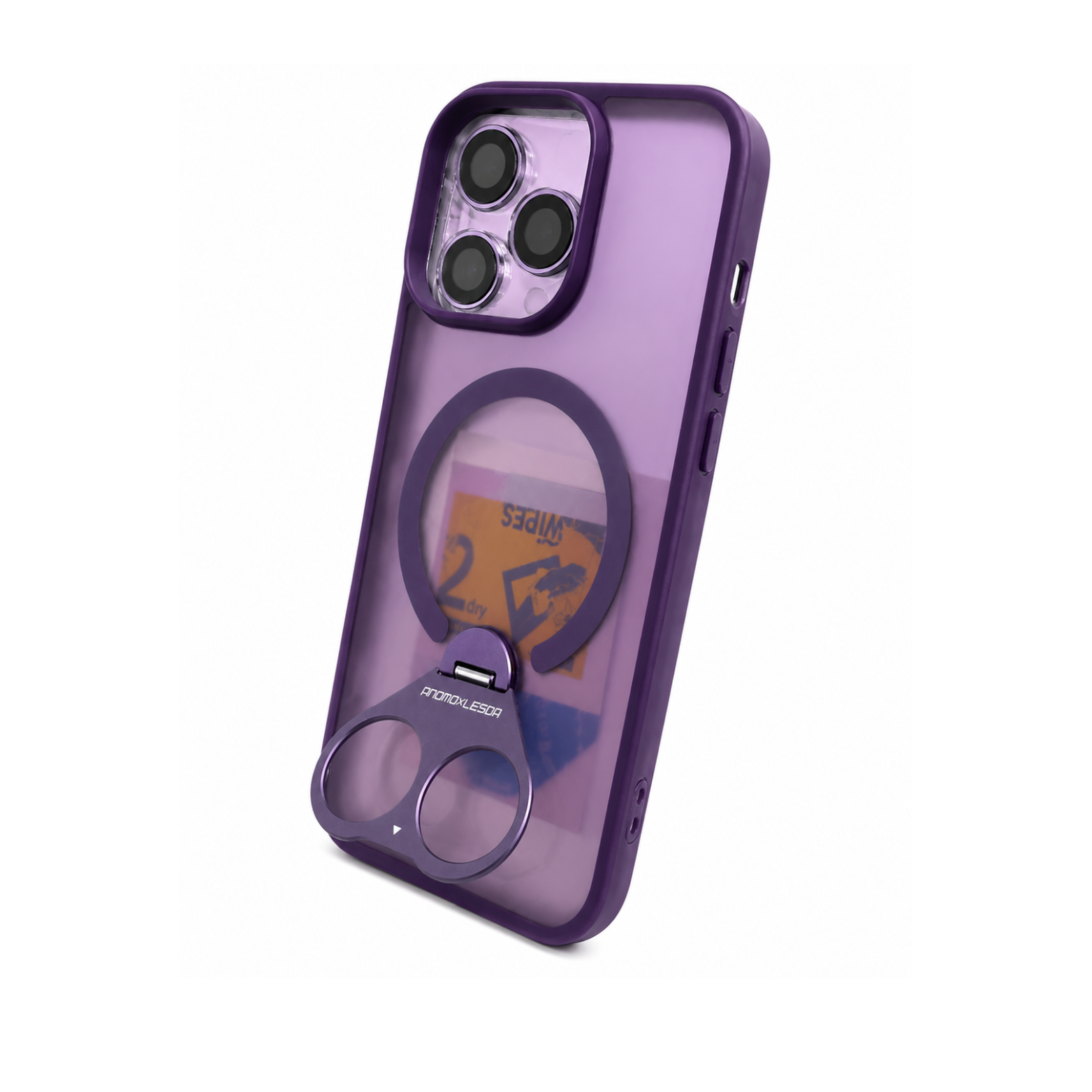 iPhone 16 Pro MagSafe Finger Grip Ring Stand Case with Camera Lens Protector - Purple - Image 3