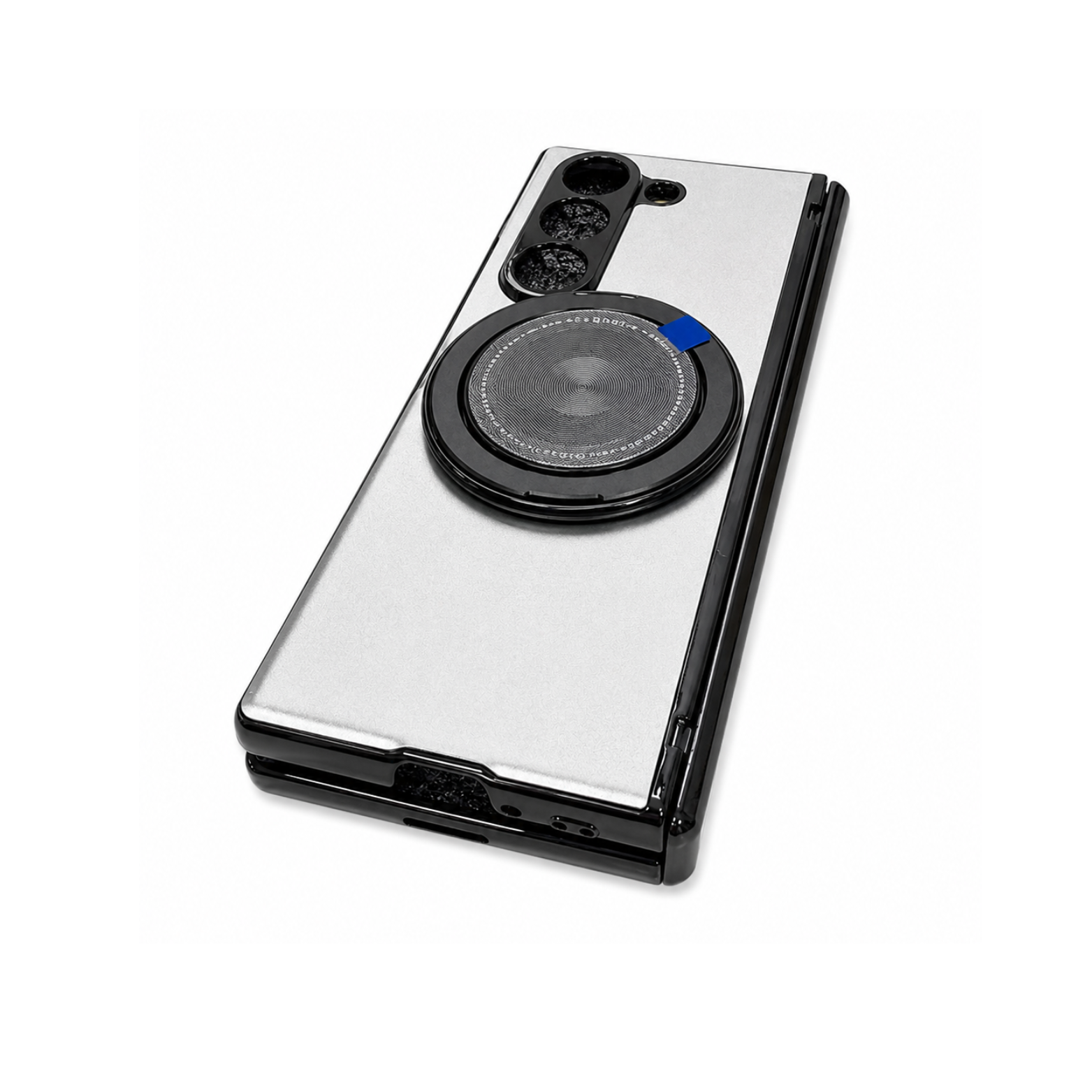 Samsung Galaxy Z Fold 7 Magnetic Ring Stand Case – Silver Black - Image 2
