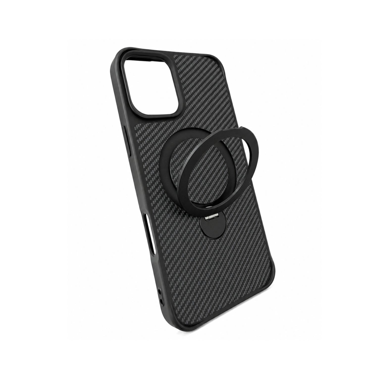 iPhone 16 Plus Carbon Fiber MagSafe Ring Stand Case - Black - Image 3