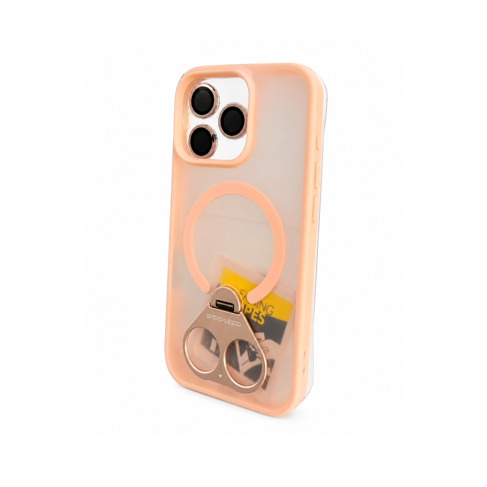 iPhone 16 Pro MagSafe Finger Grip Ring Stand Case with Camera Lens Protector - Peach - Image 4