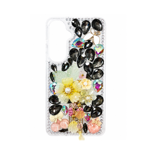 Samsung Galaxy S26 Plus Luxury Crystal Floral Stone Case – Midnight Black