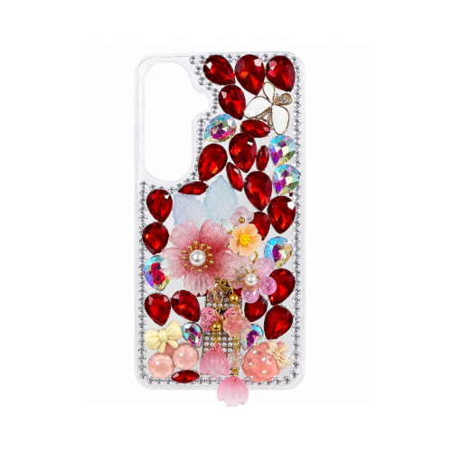 Samsung Galaxy S26 Plus Luxury Crystal Floral Stone Case – Ruby Red