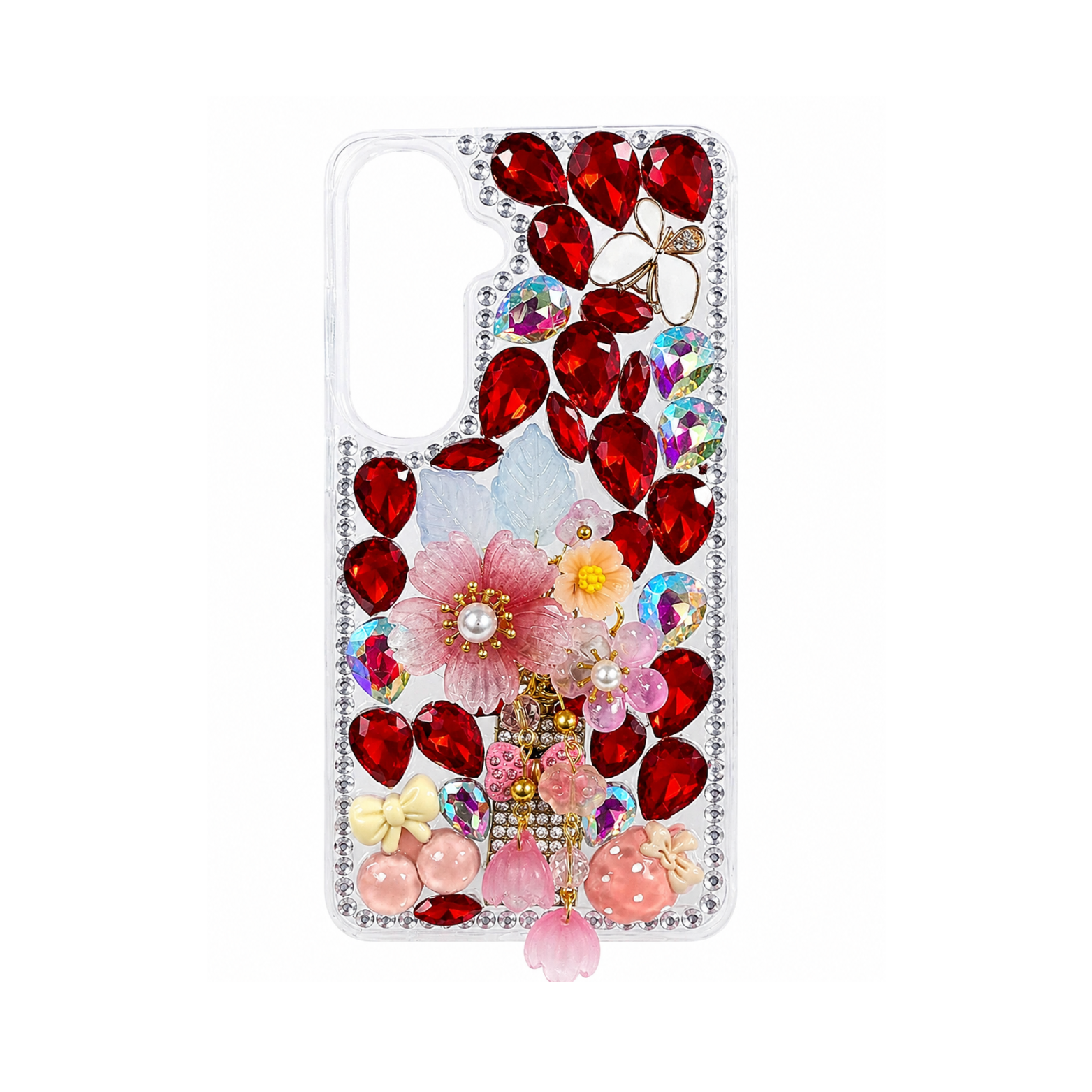 Samsung Galaxy S26 Plus Luxury Crystal Floral Stone Case - Ruby Red