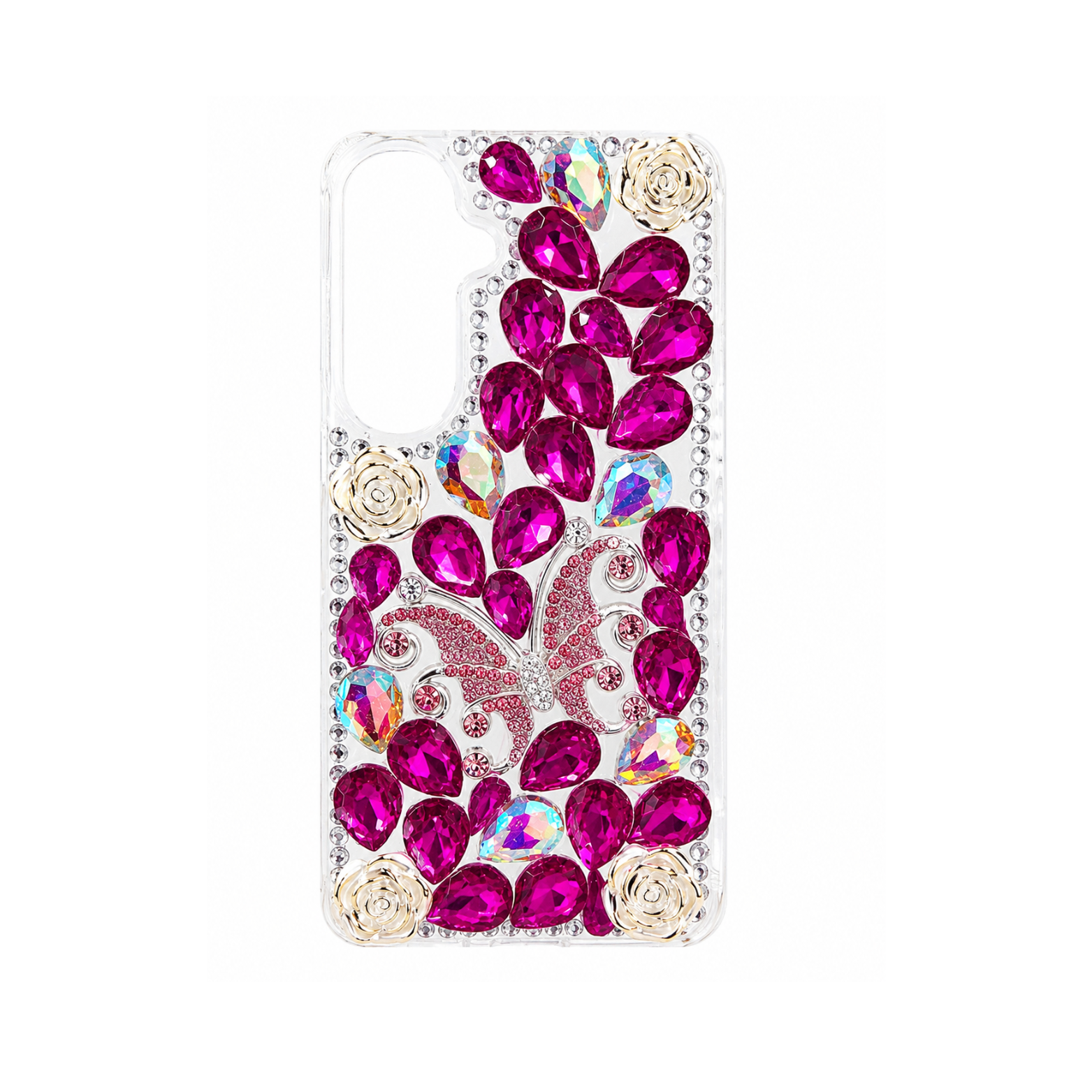 Samsung Galaxy S26 Plus Luxury Butterfly Crystal Stone Case - Ruby Pink