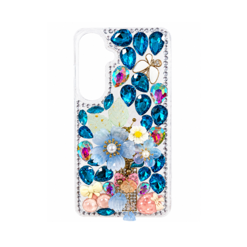 Samsung Galaxy S26 Plus Luxury Crystal Floral Stone Case – Sapphire Blue
