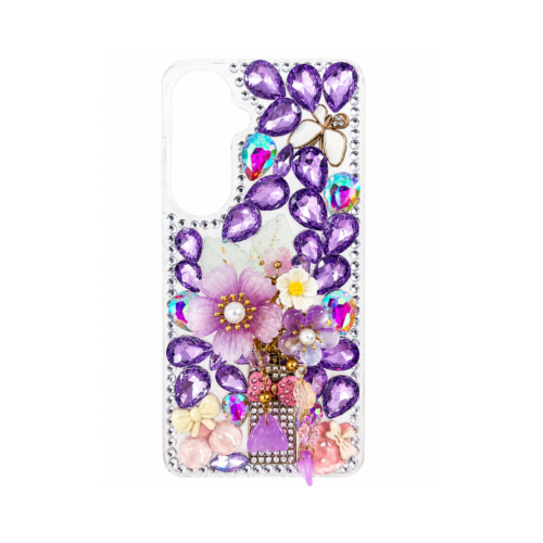 Samsung Galaxy S26 Plus Luxury Crystal Floral Stone Case – Purple