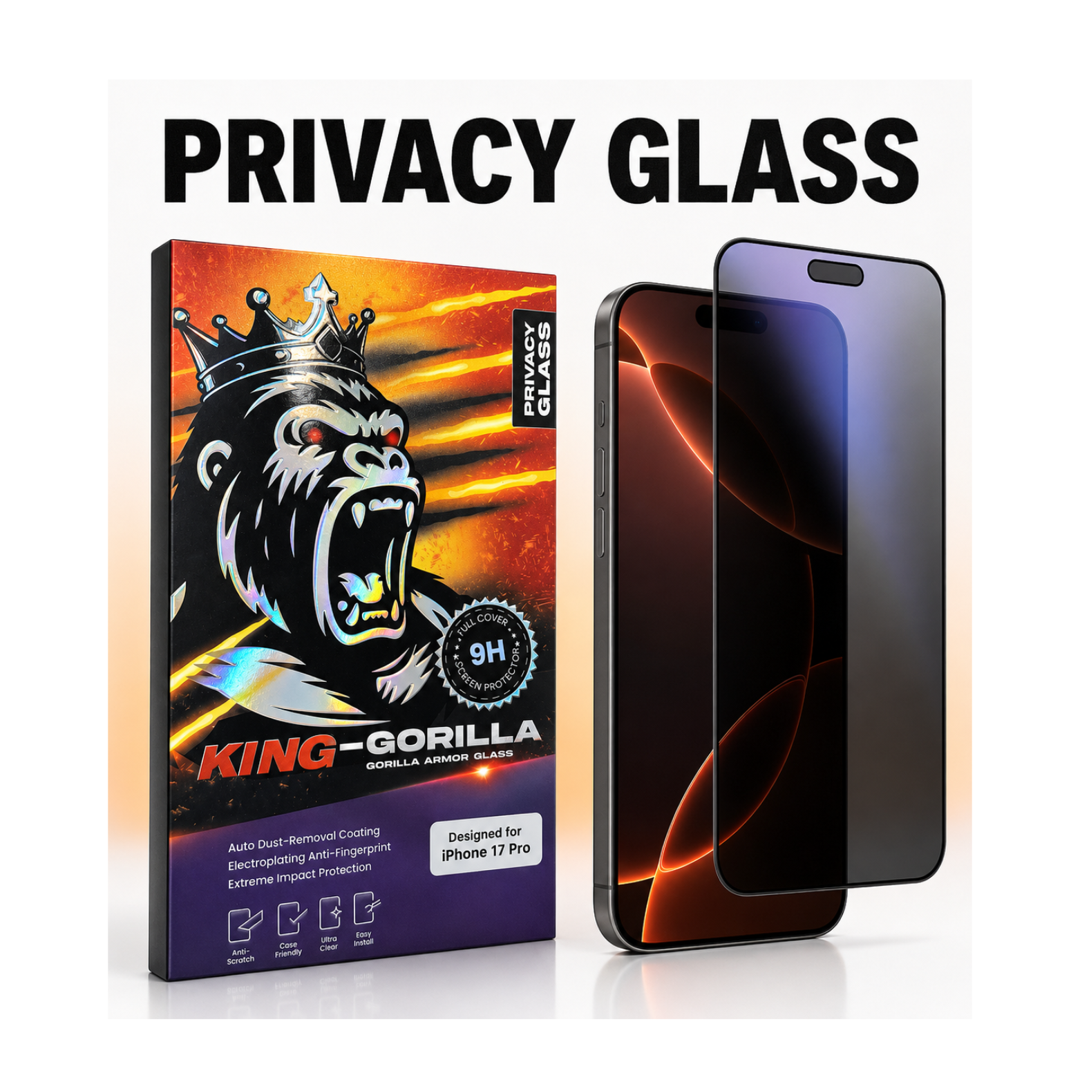 iPhone 17 Pro Privacy Gorilla Screen Protector, Anti-Spy Tempered Glass, 9H+ Hardness, Anti-Fingerprint – 10 Pack
