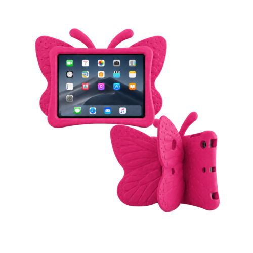 Kids iPad 9th/8th/7th Generation 10.2 Inch (2021/2020/2019) & iPad Air 3 / iPad Pro 10.5 Inch Heavy Duty Kids Butterfly Case with Built-in Stand – Hot Pink