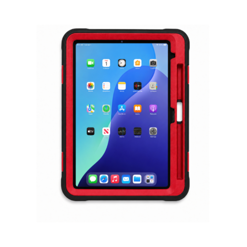 iPad Pro 11 Inch (2024/2025) Heavy Duty Case with 360° Stand, Hand & Shoulder Strap – Red/Black