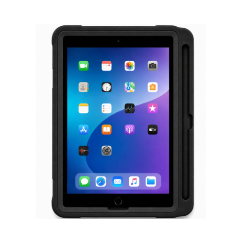 iPad Air 11/10.9 Inch Air 6th/5th/4th Gen Heavy Duty Case with 360° Rotating Stand, Hand Strap, Shoulder Strap & Pencil Holder- Black