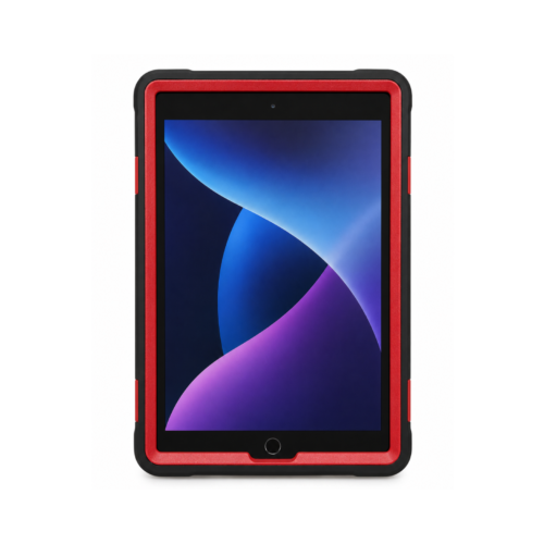 iPad 10.2 Inch 9th/8th/7th Gen (2021/2020/2019) Heavy Duty Case with 360° Rotating Stand, Hand Strap & Shoulder Strap – Red/Black