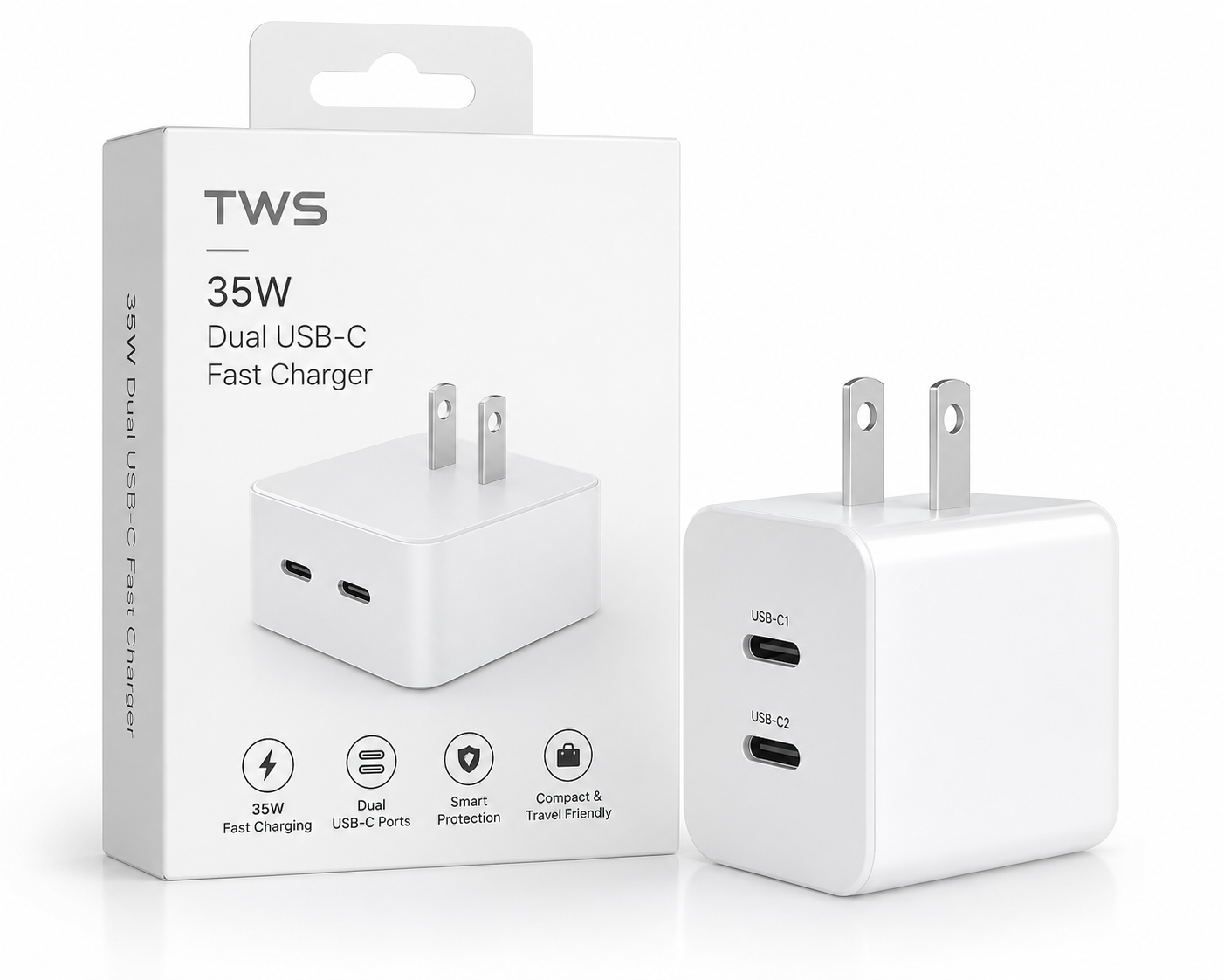 TWS 35W Dual USB-C Fast Charger Adapter
